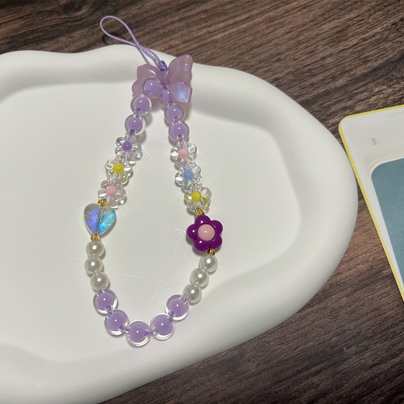 INS Korea Fashion Transparan Love Heart Bow Bracelet Lucu Rantai Manik-manik Gantungan Kunci