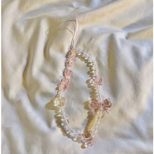 INS Korea Fashion Transparan Love Heart Bow Bracelet Lucu Rantai Manik-manik Gantungan Kunci