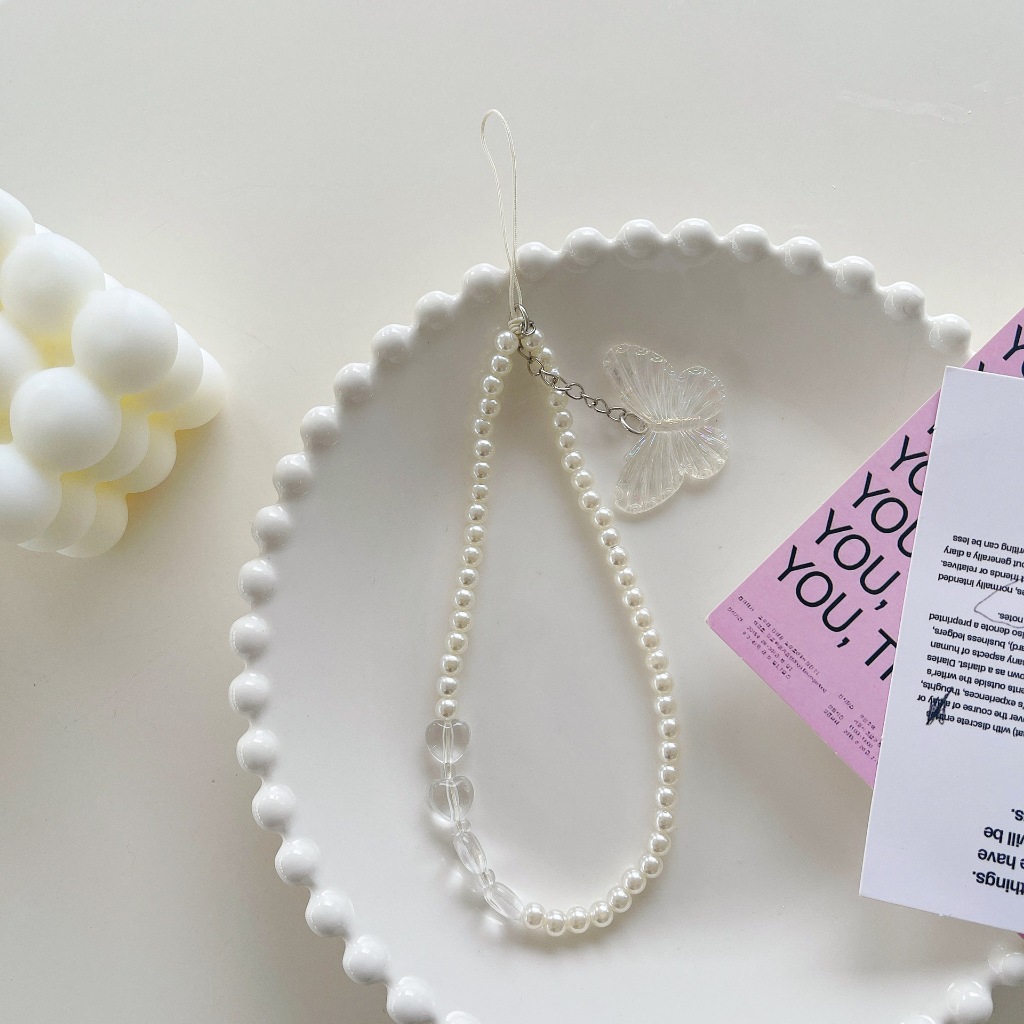 INS Korea Fashion Transparan Love Heart Bow Bracelet Lucu Rantai Manik-manik Gantungan Kunci