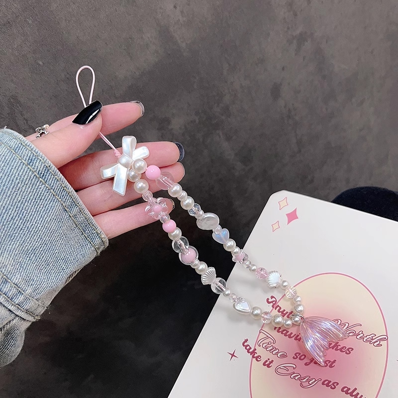 INS Korea Fashion Transparan Love Heart Bow Bracelet Lucu Rantai Manik-manik Gantungan Kunci