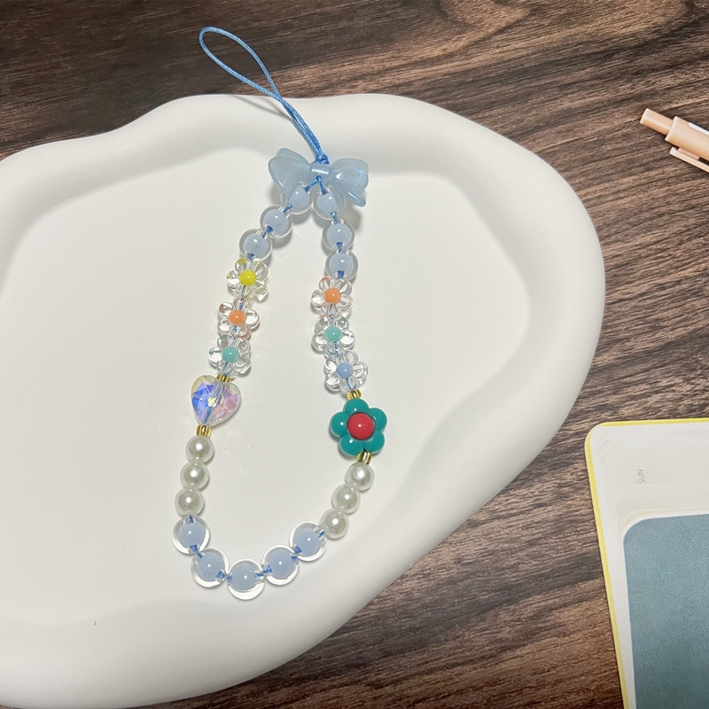 INS Korea Fashion Transparan Love Heart Bow Bracelet Lucu Rantai Manik-manik Gantungan Kunci