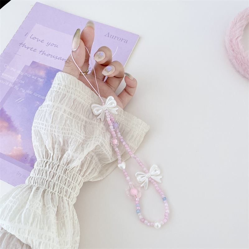 INS Korea Fashion Transparan Love Heart Bow Bracelet Lucu Rantai Manik-manik Gantungan Kunci