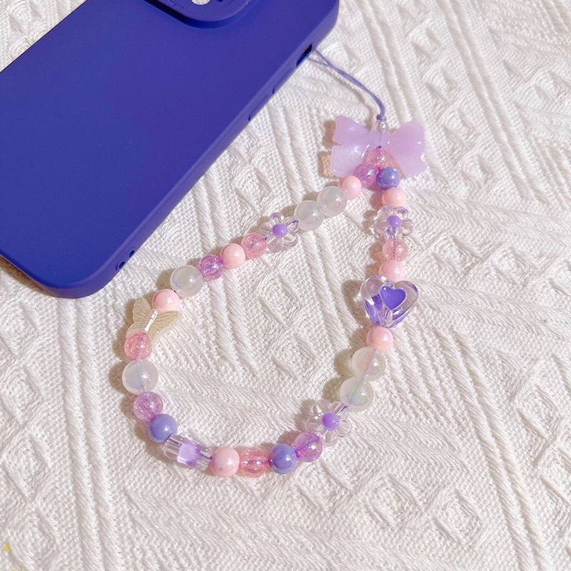 INS Korea Fashion Transparan Love Heart Bow Bracelet Lucu Rantai Manik-manik Gantungan Kunci