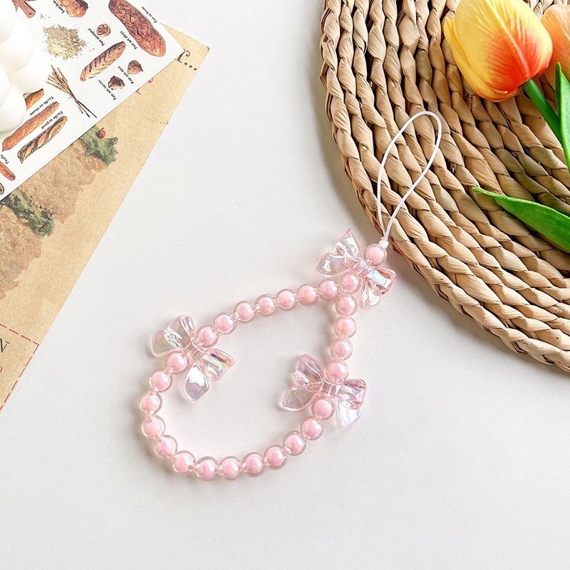 INS Korea Fashion Transparan Love Heart Bow Bracelet Lucu Rantai Manik-manik Gantungan Kunci