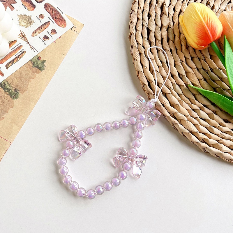 INS Korea Fashion Transparan Love Heart Bow Bracelet Lucu Rantai Manik-manik Gantungan Kunci