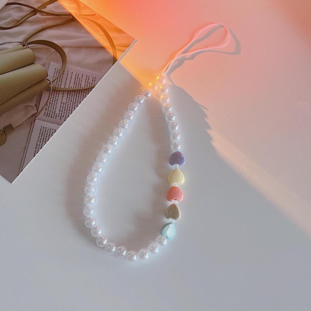 INS Korea Fashion Transparan Love Heart Bow Bracelet Lucu Rantai Manik-manik Gantungan Kunci