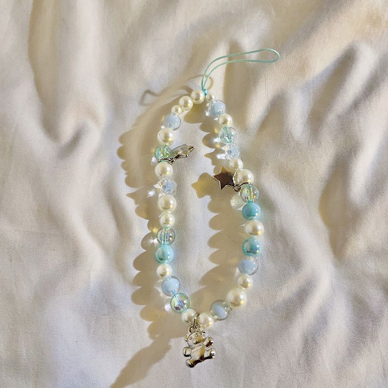 INS Korea Fashion Transparan Love Heart Bow Bracelet Lucu Rantai Manik-manik Gantungan Kunci