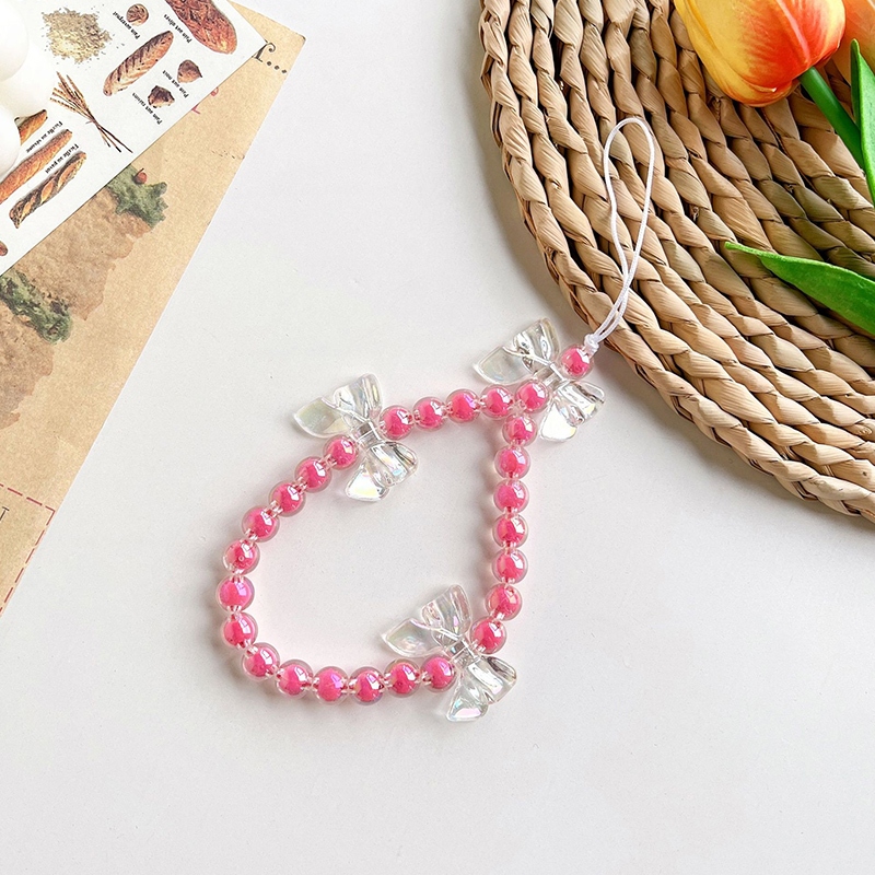 INS Korea Fashion Transparan Love Heart Bow Bracelet Lucu Rantai Manik-manik Gantungan Kunci
