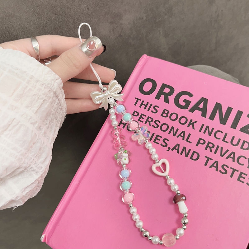 INS Korea Fashion Transparan Love Heart Bow Bracelet Lucu Rantai Manik-manik Gantungan Kunci