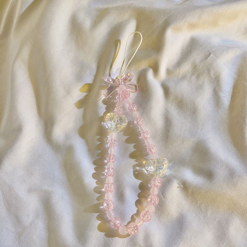 INS Korea Fashion Transparan Love Heart Bow Bracelet Lucu Rantai Manik-manik Gantungan Kunci