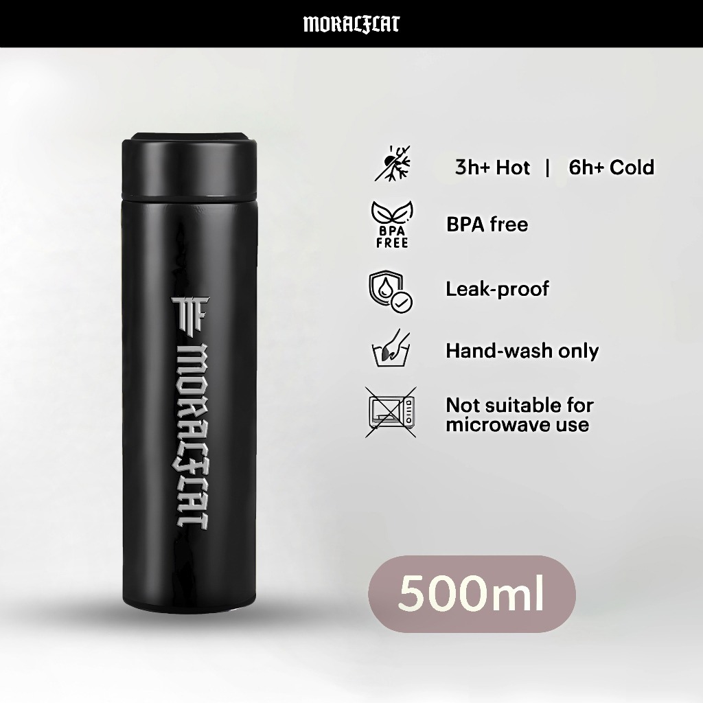 Moralflat - Tumbler botol air minum 500 ML - Botol termos tahan panas - Hitam