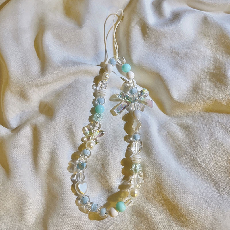 INS Korea Fashion Transparan Love Heart Bow Bracelet Lucu Rantai Manik-manik Gantungan Kunci