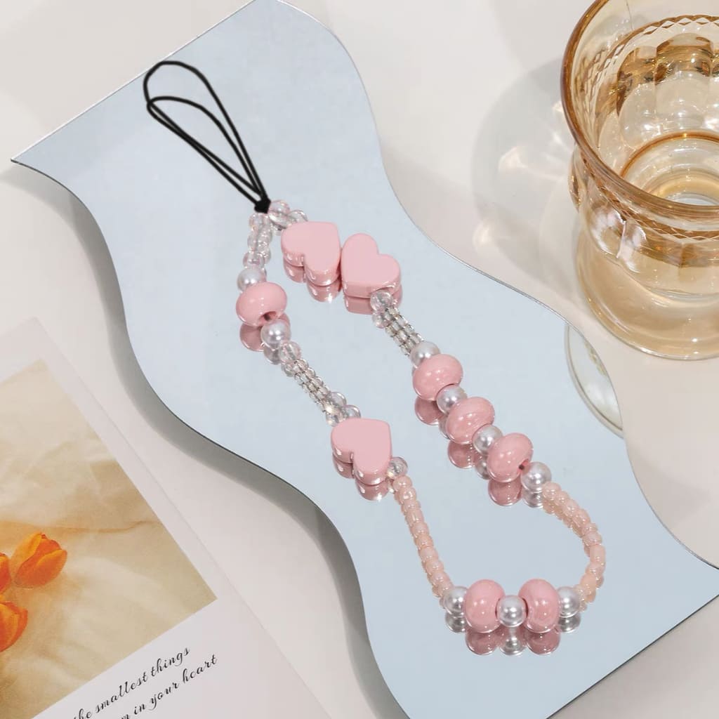 INS Korea Fashion Transparan Love Heart Bow Bracelet Lucu Rantai Manik-manik Gantungan Kunci