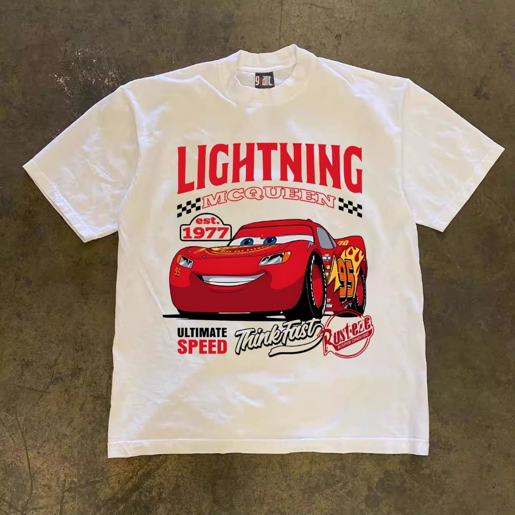 Kaos Cotton Klasik Grafis Lightning McQueen Merah Imut Dari Film Cars