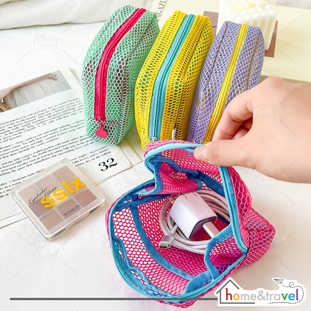 HOVELSHOP Pouch Jaring Kosmetik Tas Mini Penyimpanan Makeup Aksesoris Fashion Wanita Charm Bag Korean