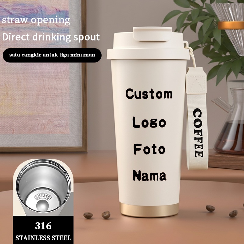 Tumbler CUP 500 ML Simple Anime Cool Pink Life Heart Termos Kopi Stainless Custom Steel Dengan Sedotan Kopi Yang Elegan