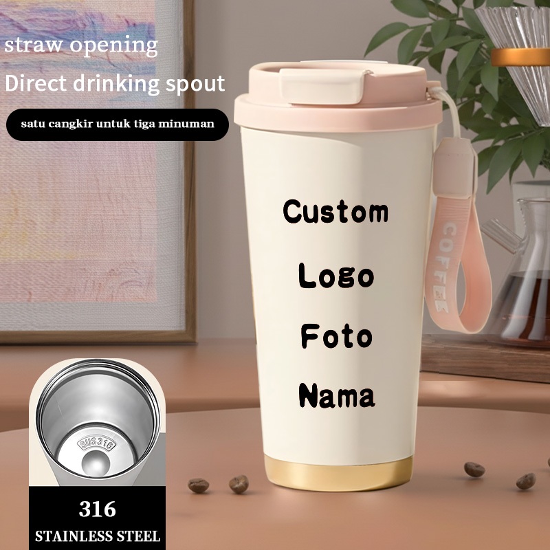 Tumbler CUP 500 ML Simple Anime Cool Pink Life Heart Termos Kopi Stainless Custom Steel Dengan Sedotan Kopi Yang Elegan