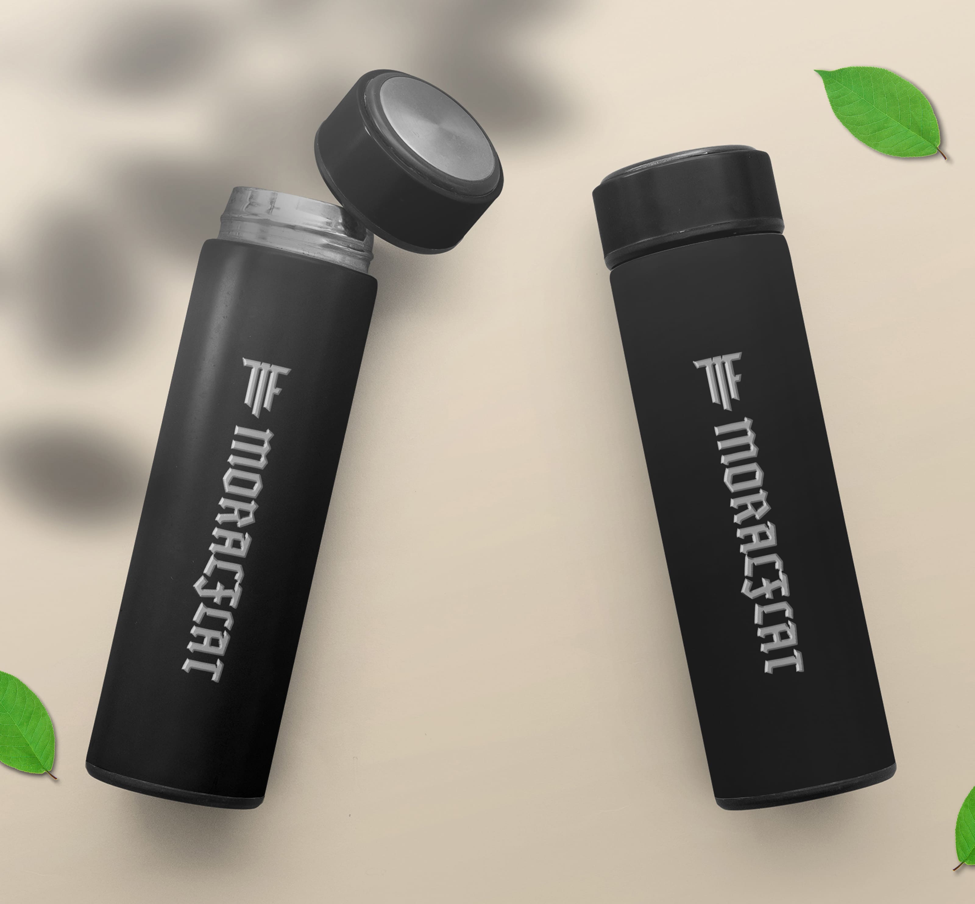 Moralflat - Tumbler botol air minum 500 ML - Botol termos tahan panas - Hitam