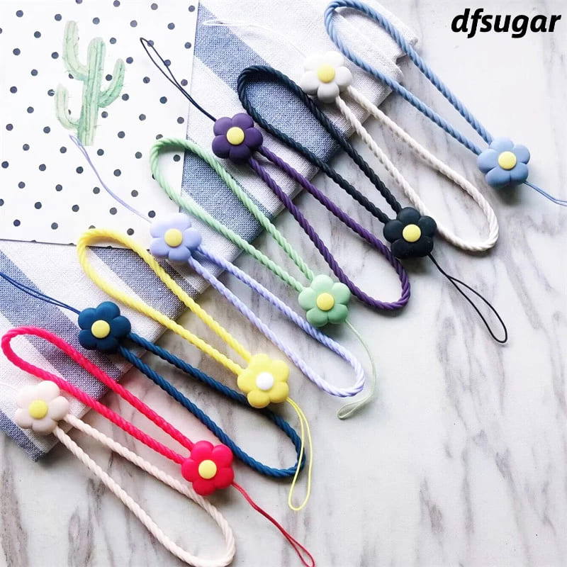 Gantungan HP Aesthetic Motif Bunga Silikon Anti Hilang Casing Telepon Liontin Tali Lanyard HP Lucu Segar Warna Silicone Flower -DF