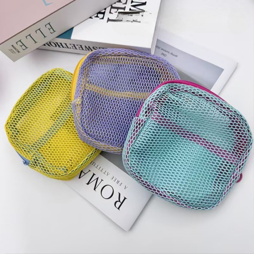 Pouch Jaring Tas Make Up Portable Mini Penyimpanan Alat Kecantikan Anti Jamur Fleksible Dengan Hand Strap
