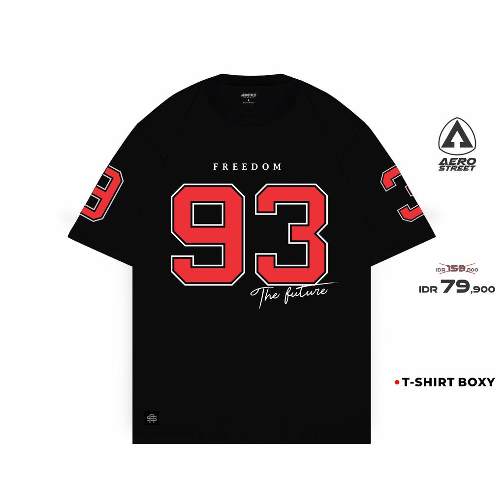 Aerostreet T Shirt Boxy Fit Freedom 93 Hitam Man Kaos Tshirt FC3AA