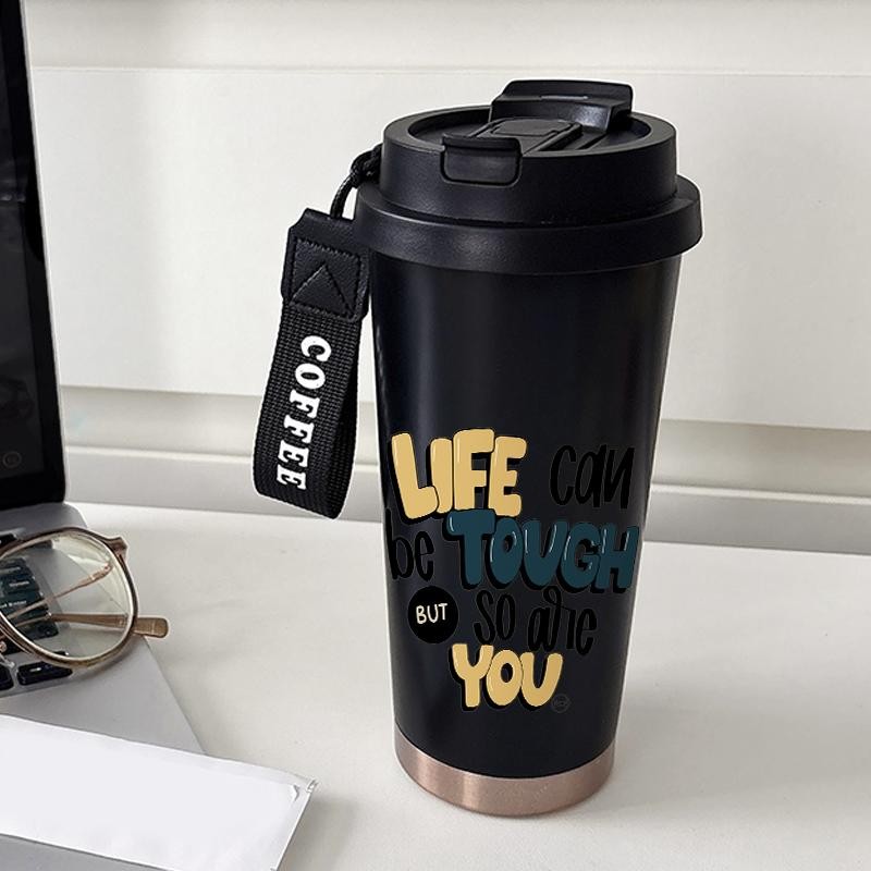 Tumbler CUP 500 ML Simple Anime Cool Pink Life Heart Termos Kopi Stainless Custom Steel Dengan Sedotan Kopi Yang Elegan