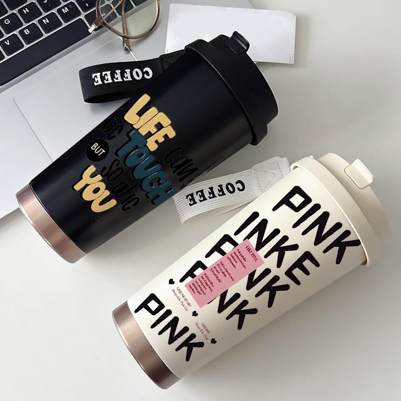 Tumbler CUP 500 ML Simple Anime Cool Pink Life Heart Termos Kopi Stainless Custom Steel Dengan Sedotan Kopi Yang Elegan