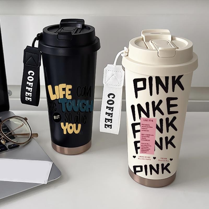 Tumbler CUP 500 ML Simple Anime Cool Pink Life Heart Termos Kopi Stainless Custom Steel Dengan Sedotan Kopi Yang Elegan