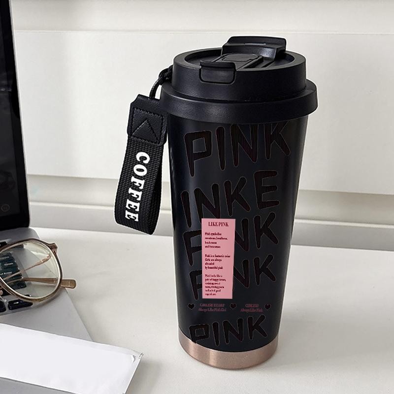 Tumbler CUP 500 ML Simple Anime Cool Pink Life Heart Termos Kopi Stainless Custom Steel Dengan Sedotan Kopi Yang Elegan